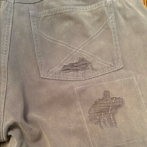 POL Patchwork Distressed Cotton Cropped Pants Boho Lagenlook Size M - Picture 10 of 16